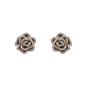 Small Diamond Camellia Flower Earrings