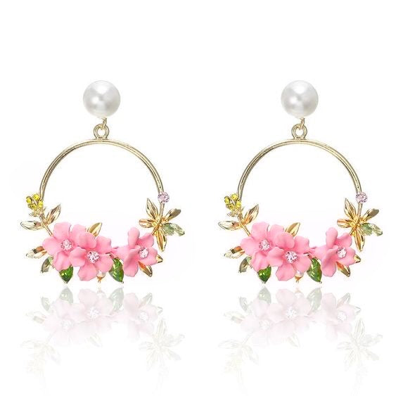 Flower Embellished Dangle Hoops