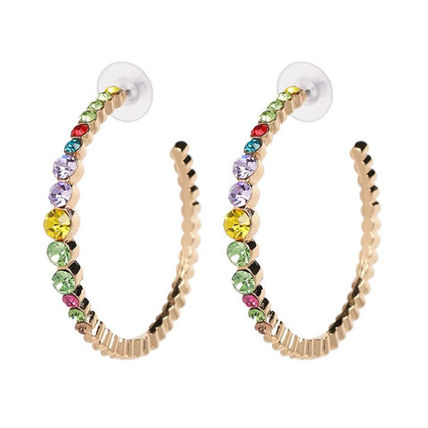 Partial Alloy Gold Rhinestone Hoop Earrings